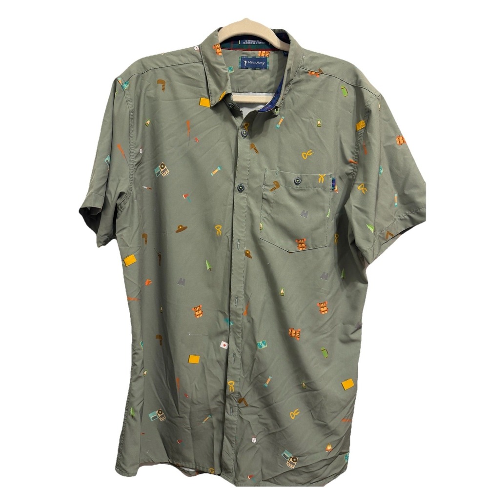 William Murray Olive‎ Green Button Up Golf Shirt Short Sleeved Size Large